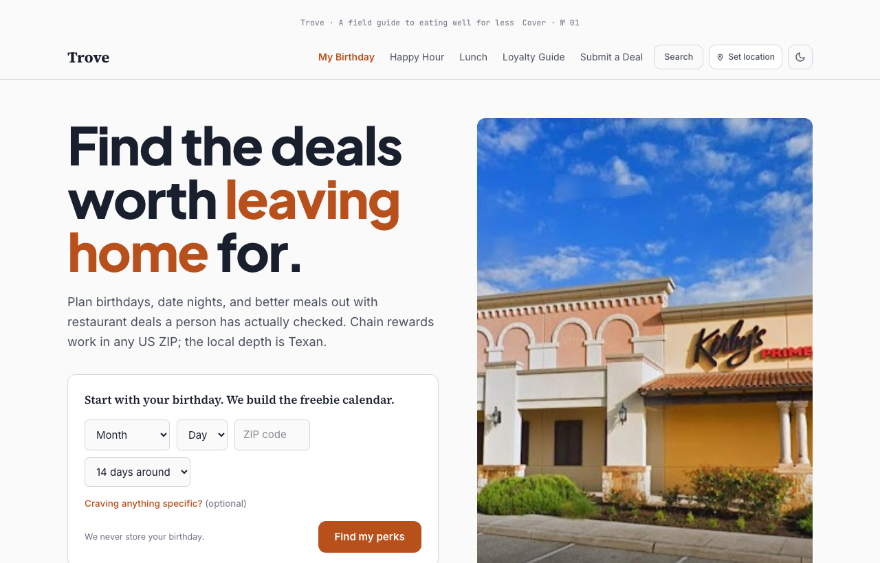 Trove — restaurant deals web app